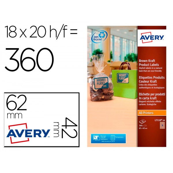 Etiqueta adesiva avery kraft efeito cartao retangular 62x42 mm removivel para laser e tinteiro