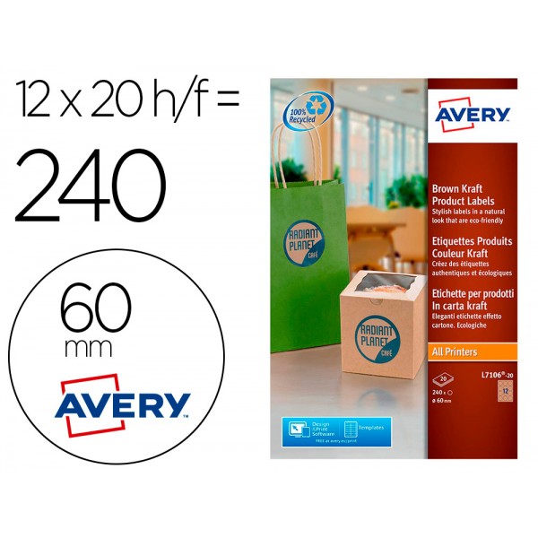 Etiqueta adesiva avery kraft efeito cartao redonda 60 mm removivel para laser e tinteiro