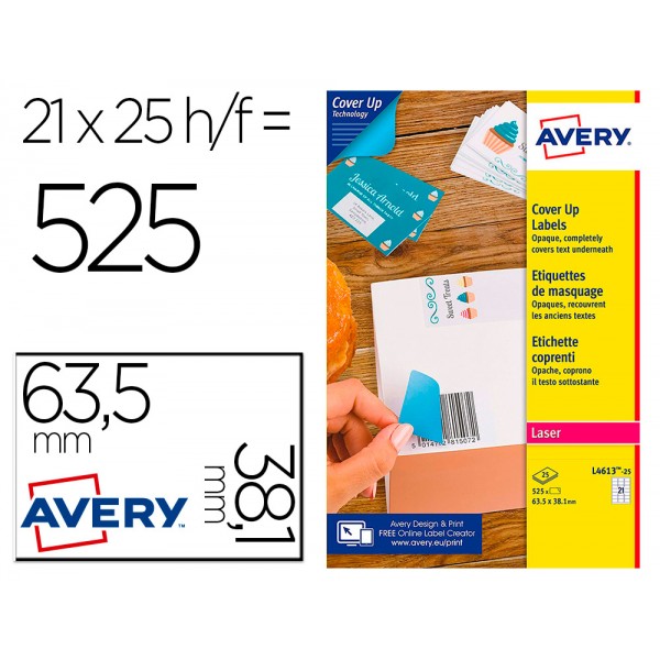 Etiqueta adesiva avery permanente para impressora laser branca 635x381 mm caixa de 525 unidades