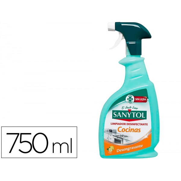 Detergente desemfetante sanytol para cozinhas com pistola pulverizadora frasco de 750 ml