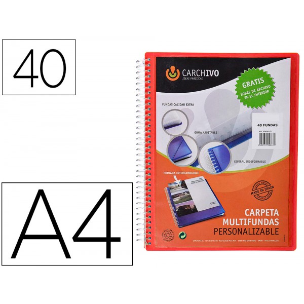 Capa catalogo carchivo archivex polipropileno canguro com espiral 40 bolsas fecho elasticos din a4 vermelho