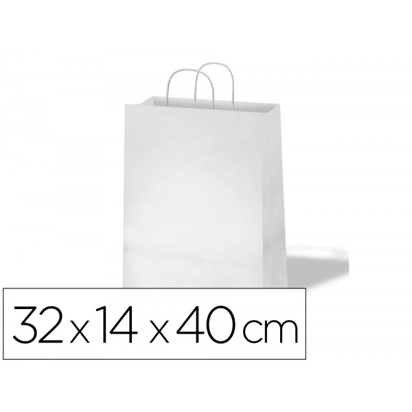 Bolsa de papel basika celulose branca asa retorcida formato l 320x140x400 mm