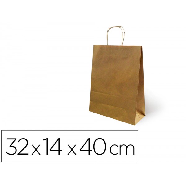 Bolsa de papel basika kraft reciclada asa retorcida lisa natural formato l 320x140x400 mm