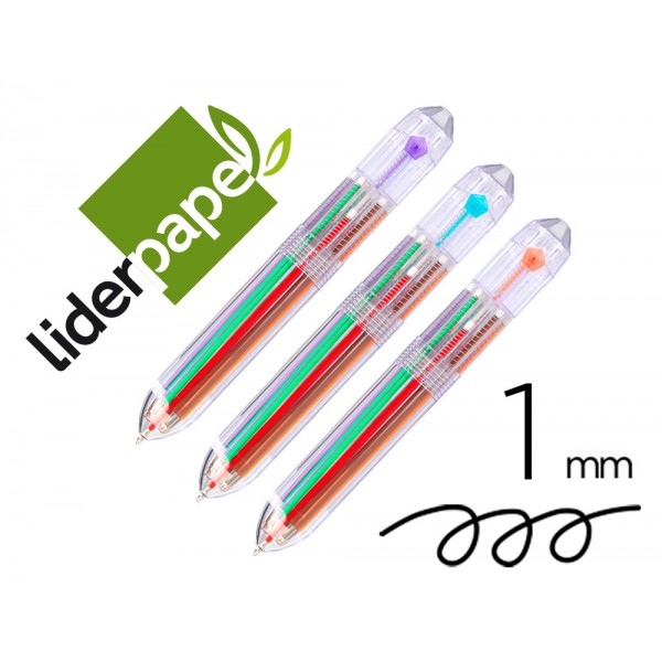 Esferografica liderpapel 10 em 1 corpo transparente 10 cores 1 mm retratil