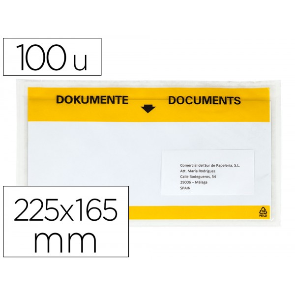 Envelope autoadesivo q connect porta documentos multilingue 225x165 mm janela transparente pack de 100 unidades