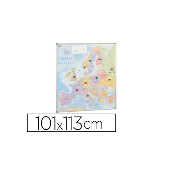 Mapa parede faibo europa politico magnetico moldura de aluminio com cantos de protecao 101x113 cm