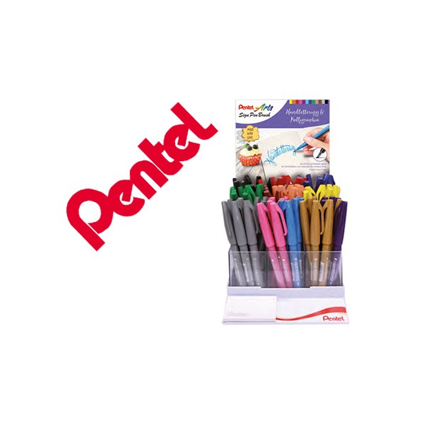 Marcador pincel pentel touch para caligrafia expositor com 75 unidades