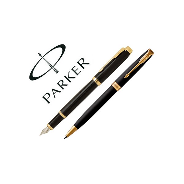 Conjunto parker duo sonnet laca negra gt esferografica caneta com aparo de aco inoxidavel