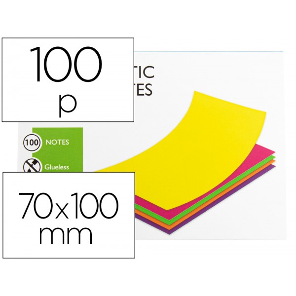 Bloco de notas magneticas q connect 70x100 mm 100 folhas 5 cores fluorescentes