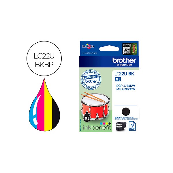 Tinteiro brother lc22ubk xl dcp j785dw dcp j785dwxl mfc j985dw mfc j985dw preto 2400 pag