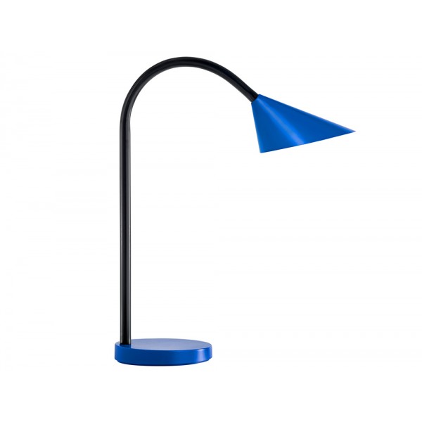 Candeeiro de escritorio unilux sol led 4w braco flexivel abs e metal azul base 14 cm diametro