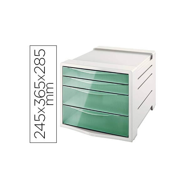 Bloco classificador de secretariaa esselte colour ice plastico 4 gavetas cor verde 245x365x285 mm