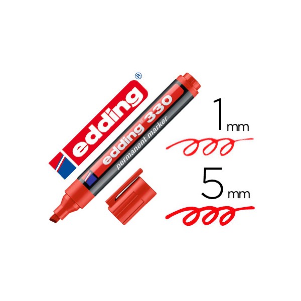 Marcador edding permanente 330 vermelho ponta biselada 1 5 mm recarregavel