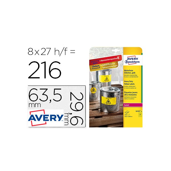 Etiqueta adesiva avery poliester amarelo fluorescente 635x296 mm pack de 8 unidades