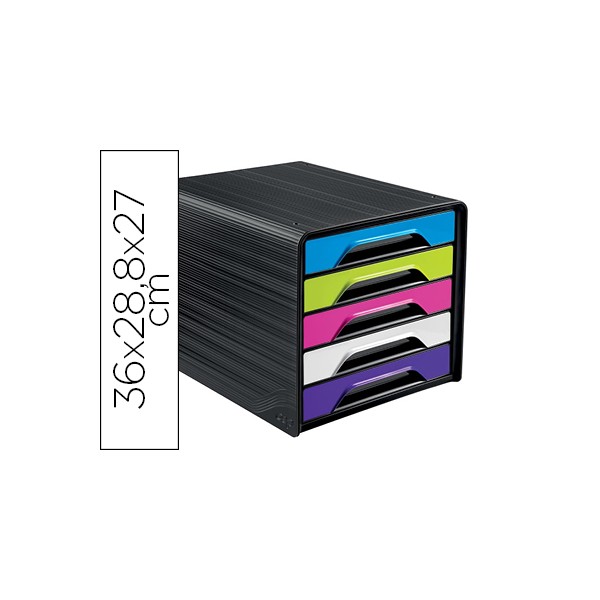 Blocos classificadores de secretaria cep 5 gavetas preto multicolor flashy 360x288x270 mm