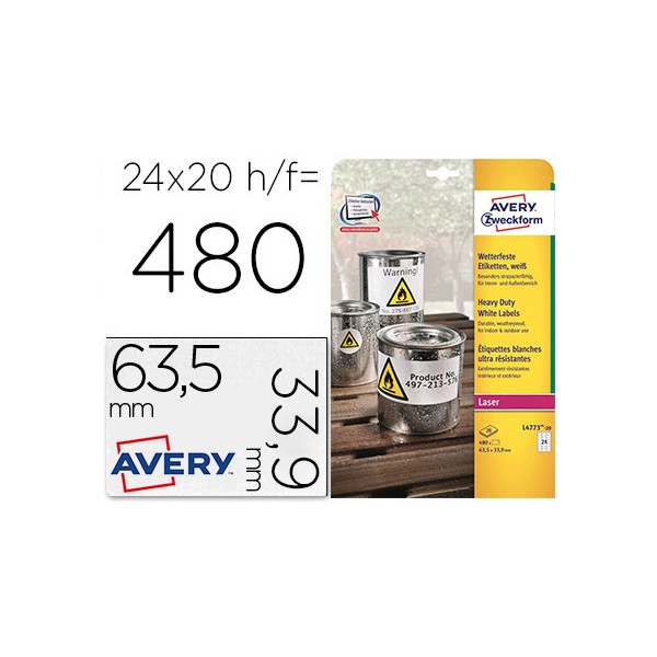 Etiqueta adesiva avery poliester branco 635x339 mm para impressora laser pack de 480 unidades