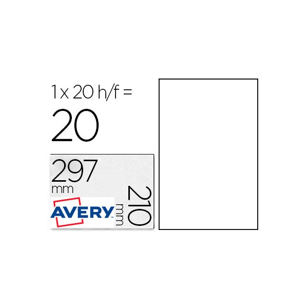 Etiqueta adesiva avery poliester branco 210 x 297 mm laser pack de 20 unidades