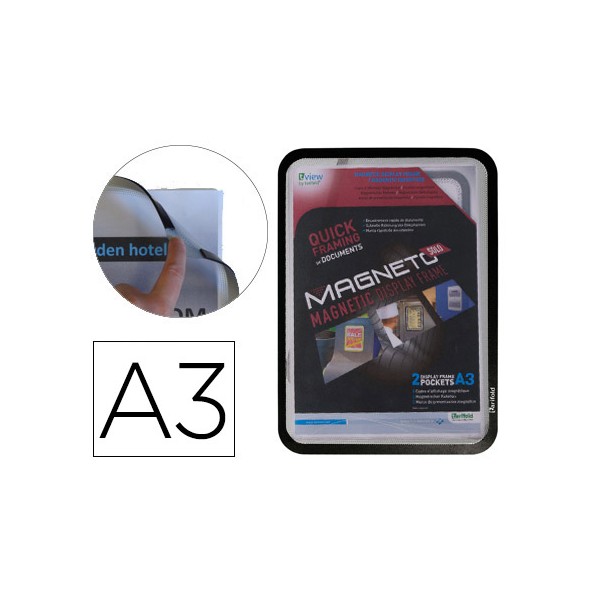 Moldura porta anuncios tarifold magnetica din a3 com 4 bandas magneticas no dorso cor preto pack de 2 unidades