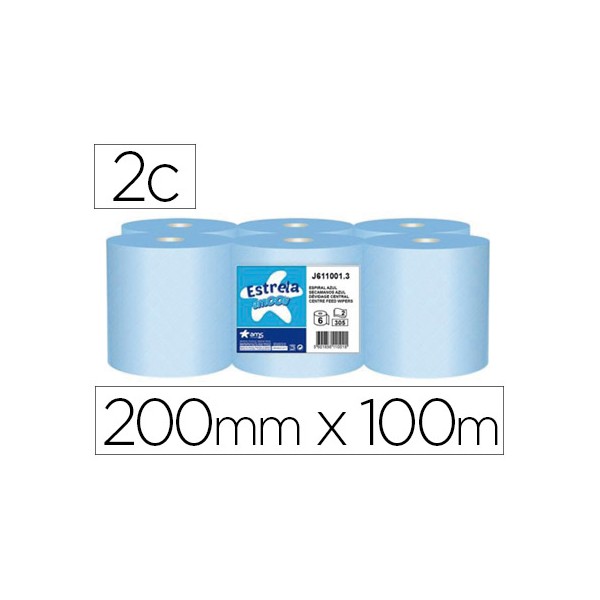 Papel seca maos amoos 2 folhas 200 mm x 100 mt cor azul pack de 6 rolos