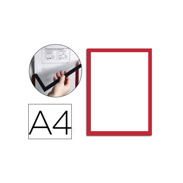 Moldura porta anuncios durable magnetico din a4 dorso adesivo removivel cor vermelho pack de 5 unidades