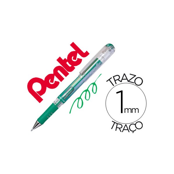 Roller pentel hybrid gel k230m ponta de 10 mm cor verde metalico