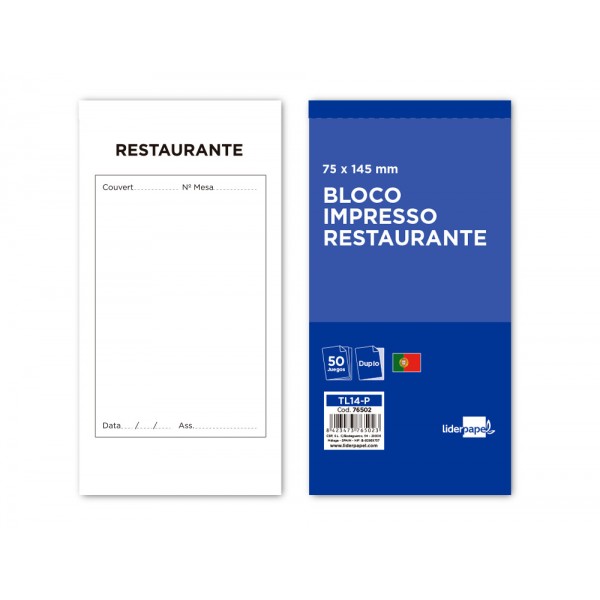 Bloco liderpapel restaurante 145x75 mm original e copia texto em portugues