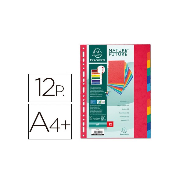 Separador exacompta cartolina conjunto de 12 separadores de cores din a4 multiperfurado