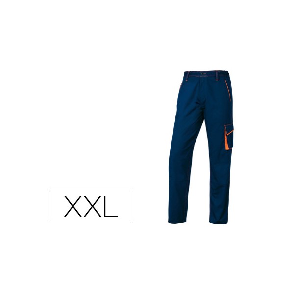 Calcas deltaplus com cintura ajustavel e 5 bolsos cor azul laranja formato xxl