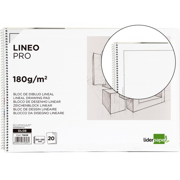 Bloco de desenho liderpapel lineal espiral 230x325mm 20 folhas 180 gr com esquadria