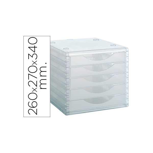 Bloco classificador de secretaria archivo 2000 empilhavels 5 gavetas transparente translucido 260x270x340 mm