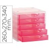 Bloco classificador de secretaria liderpapel empilhaveis 5 gavetas rosa translucido 340x270x255 mm