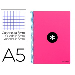 Caderno espiral liderpapel din a5 antartik capa dura 80 f 100 gr quadricula 5 mm com margem cor rosa fluor