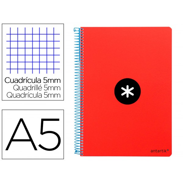 Caderno espiral liderpapel din a5 antartik capa dura 80 f 100 gr quadricula 5 mm com margem cor vermelho