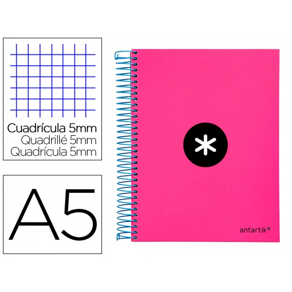 Caderno espiral liderpapel din a5 antartik capa forrada 120 f 100 gr quadricula 5 mm 5 bandas de cores cor rosa f