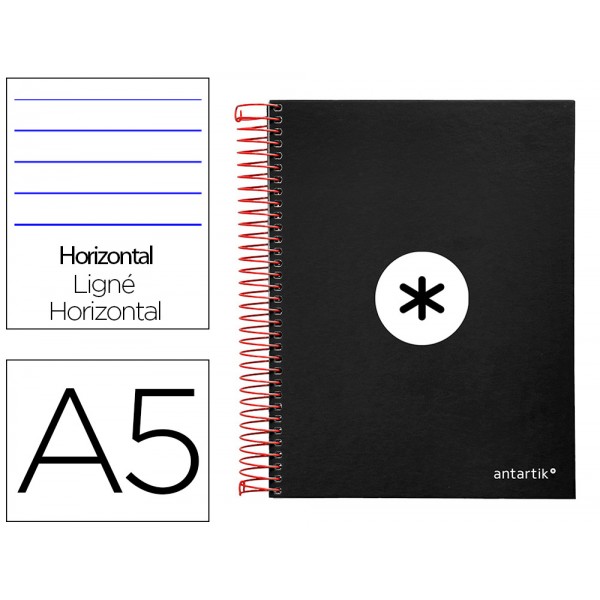 Caderno espiral liderpapel din a5 antartik capa forrada 120 f 100 gr pautado 5 mm 5 bandas cor preto