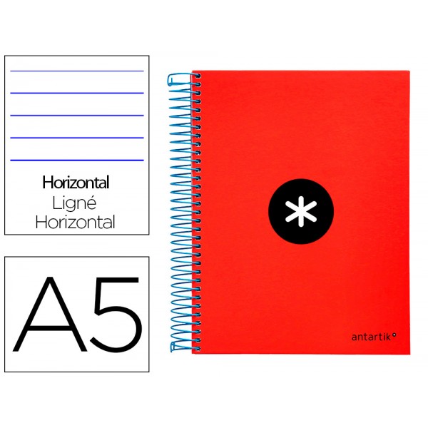 Caderno espiral liderpapel din a5 antartik capa forrada 120 f 100 gr pautado 5 mm 5 bandas cor vermelho