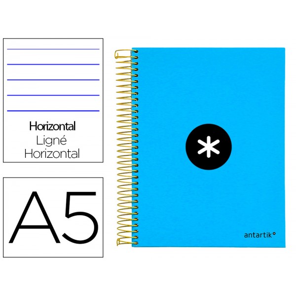 Caderno espiral liderpapel din a5 antartik capa forrada 120 f 100 gr quadricula 5 mm 5 bandas cor azul