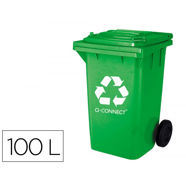 Contentor de lixo q connect plastico 100l com capa verde 75x37x47 cm