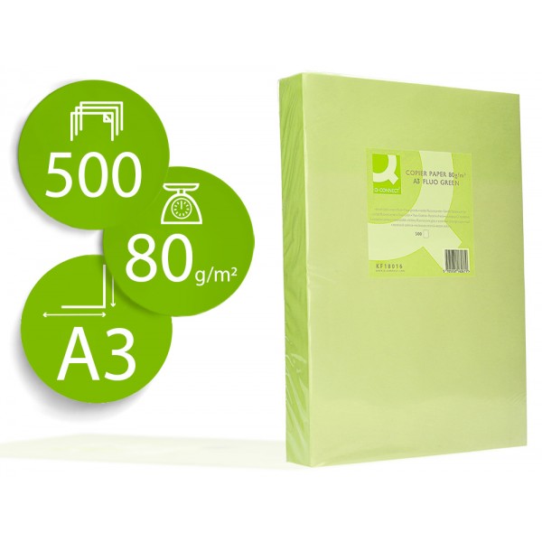 Papel de cor q connect din a3 80gr verde neon pack de 500 folhas