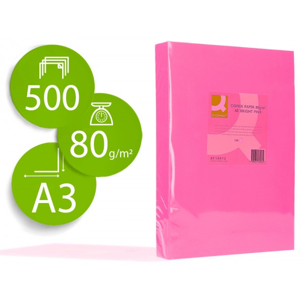 Papel de cor q connect din a3 80gr rosa intenso pack de 500 folhas