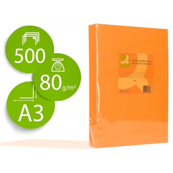 Papel de cor q connect din a3 0gr laranja intenso pack de 500 folhas