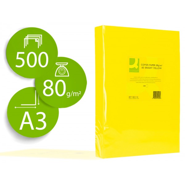 Papel de cor q connect din a3 80gr amarelo intenso pack de 500 folhas