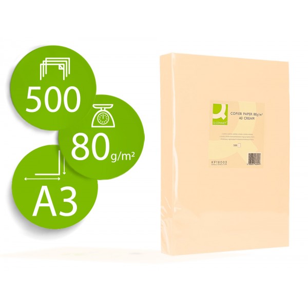 Papel de cor q connect din a3 80gr creme pack de 500 folhas