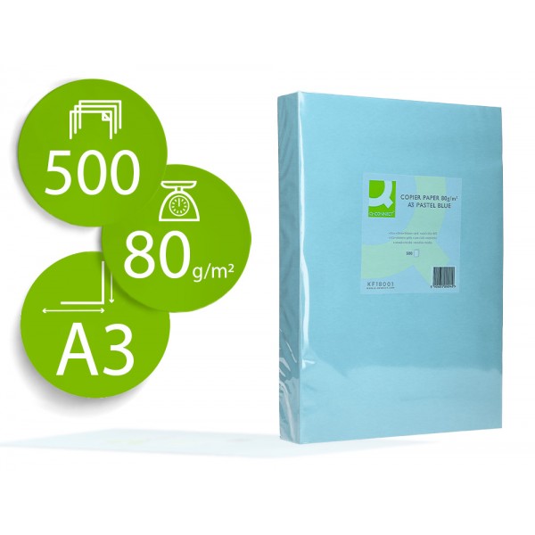 Papel de cor q connect din a3 80gr azul pack de 500 folhas