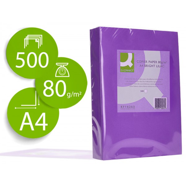 Papel de cor q connect din a4 80gr lilas pack de 500 folhas