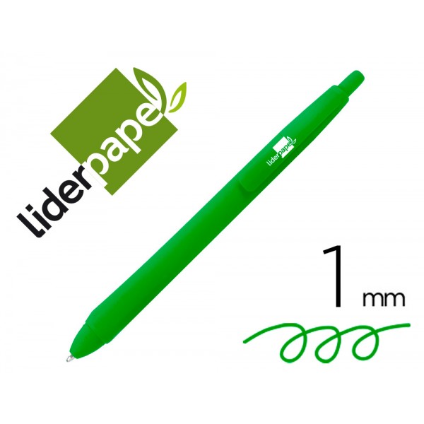 Esferografica liderpapel gummy touch retratil 10 mm tinta verde