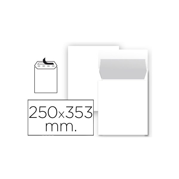 Envelope liderpapel bolsa folio prolongado branco 250x353 mm tira de silicone pack de 25 unidades