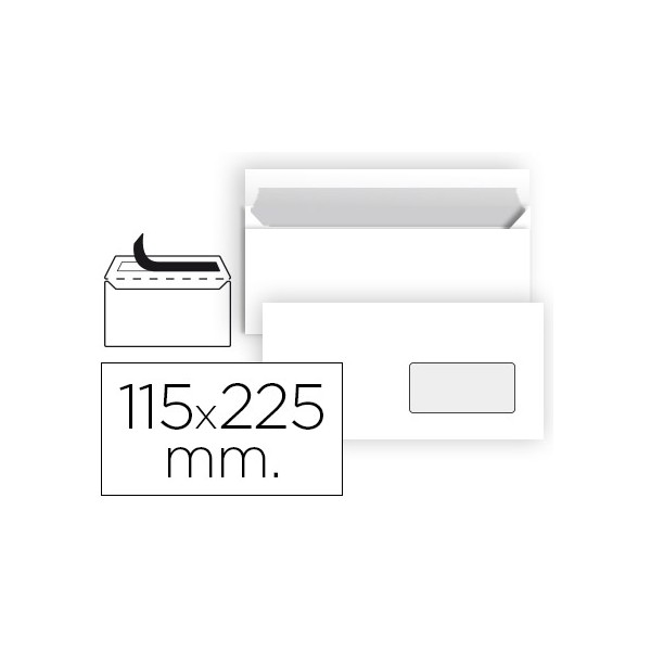 Envelope liderpapel americano branco 115x225 mm tira de silicone janela direita pack de 25 unidades