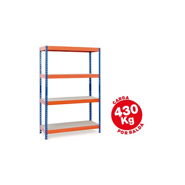 Estante ar storage metalica 200x100x60cm 4 prateleiras 430kg por prat em madeira sem parafusos cor azul laranja