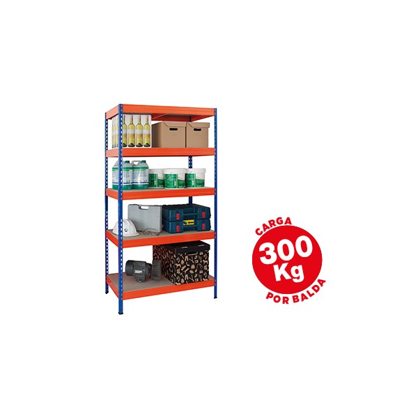 Estante ar storage metalica 192x100x50cm 5 prateleiras 300kg por prat em madeira sem parafusos cor azul laranja